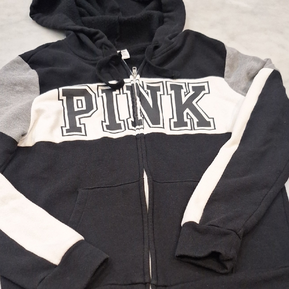 Old School Victoria's Secret Pink Line Sz M Black White Hoodie Sweatshirt 2018